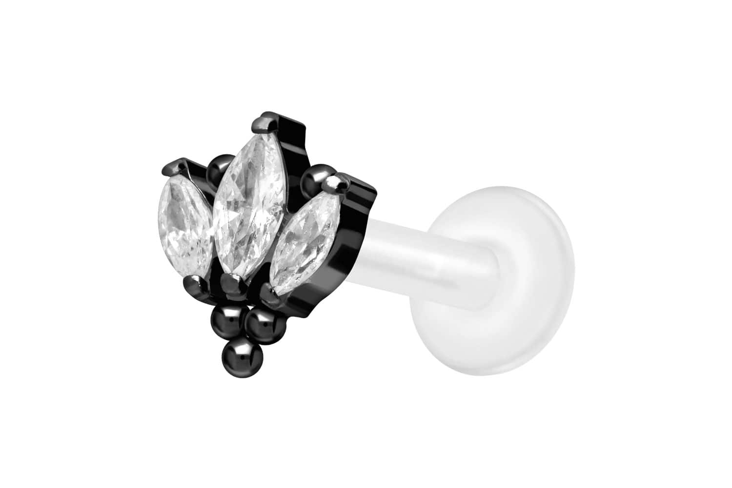 PTFE Labret Piercing mit Innengewinde + Titan-Aufsatz LOTUSBLÜTE + KUGELN